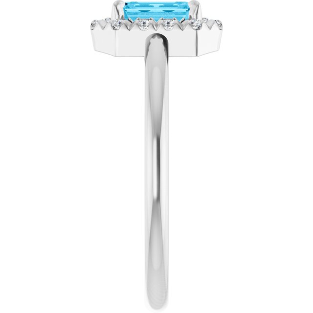 Sterling Silver Natural Aquamarine & 1/5 CTW Natural Diamond French-Set Halo-Style Ring