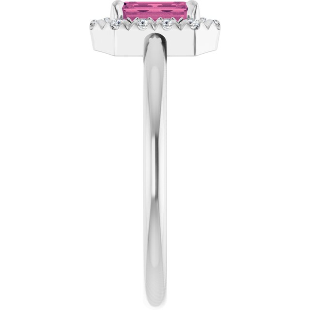 Sterling Silver Natural Pink Tourmaline & 1/5 CTW Natural Diamond French-Set Halo-Style Ring