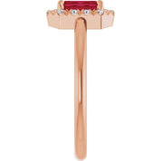 14K Rose Natural Ruby & 1/5 CTW Natural Diamond French-Set Halo-Style Ring