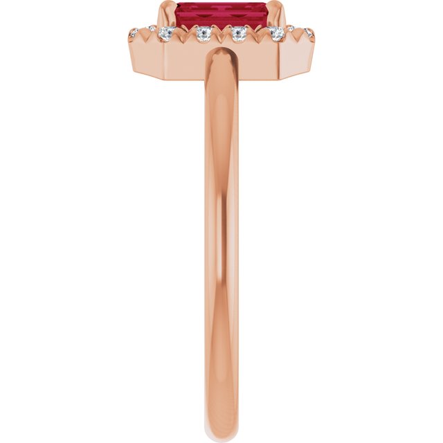 14K Rose Natural Ruby & 1/5 CTW Natural Diamond French-Set Halo-Style Ring