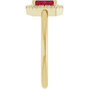 14K Yellow Lab-Grown Ruby & 1/5 CTW Natural Diamond French-Set Halo-Style Ring