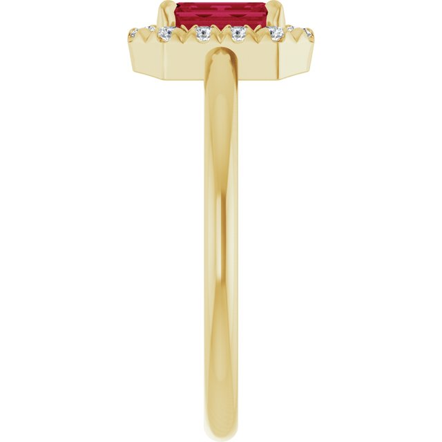 14K Yellow Lab-Grown Ruby & 1/5 CTW Natural Diamond French-Set Halo-Style Ring