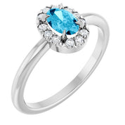 Sterling Silver Natural Aquamarine & 1/10 CTW Natural Diamond French-Set Halo-Style Ring