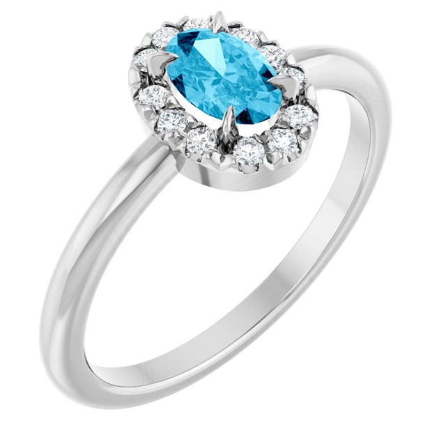 Sterling Silver Natural Aquamarine & 1/10 CTW Natural Diamond French-Set Halo-Style Ring