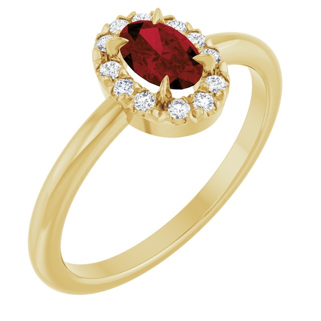 14K Yellow Natural Mozambique Garnet & 1/10 CTW Natural Diamond French-Set Halo-Style Ring