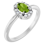Sterling Silver Natural Peridot & 1/10 CTW Natural Diamond French-Set Halo-Style Ring