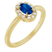 14K Yellow Natural Blue Sapphire & 1/10 CTW Natural Diamond French-Set Halo-Style Ring