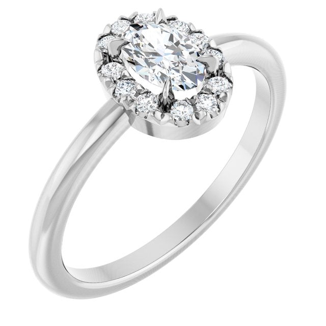 14K White Natural White Sapphire & 1/10 CTW Natural Diamond French-Set Halo-Style Ring