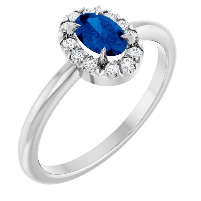 Platinum Lab-Grown Blue Sapphire & 1/10 CTW Natural Diamond French-Set Halo-Style Ring