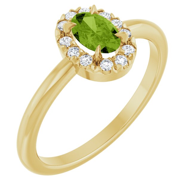 14K Yellow Natural Peridot & 1/10 CTW Natural Diamond French-Set Halo-Style Ring