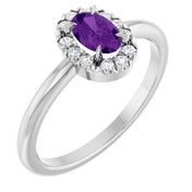 Platinum Natural Amethyst & 1/10 CTW Natural Diamond French-Set Halo-Style Ring