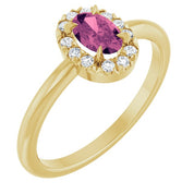 14K Yellow Natural Pink Tourmaline & 1/10 CTW Natural Diamond French-Set Halo-Style Ring