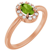 14K Rose Natural Peridot & 1/10 CTW Natural Diamond French-Set Halo-Style Ring