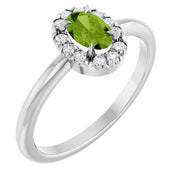 Platinum Natural Peridot & 1/10 CTW Natural Diamond French-Set Halo-Style Ring