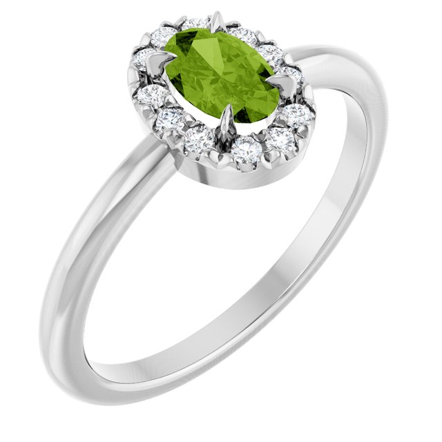 Platinum Natural Peridot & 1/10 CTW Natural Diamond French-Set Halo-Style Ring
