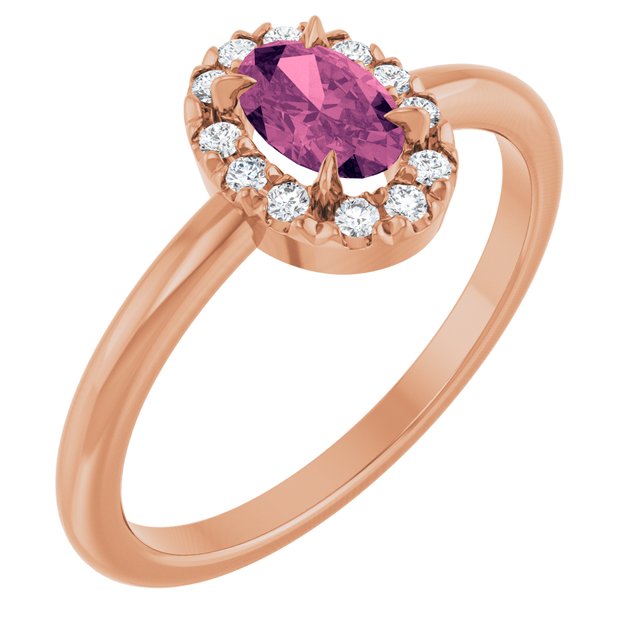 14K Rose Natural Pink Tourmaline & 1/10 CTW Natural Diamond French-Set Halo-Style Ring