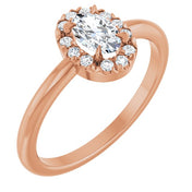 14K Rose Natural White Sapphire & 1/10 CTW Natural Diamond French-Set Halo-Style Ring