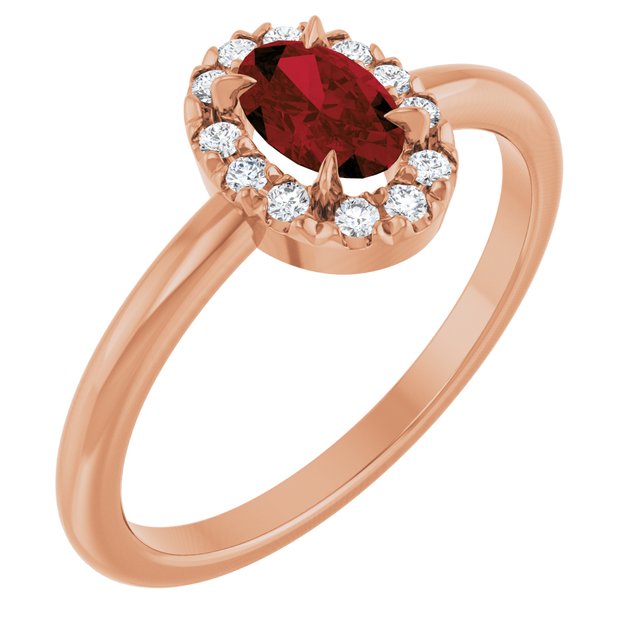 14K Rose Natural Mozambique Garnet & 1/10 CTW Natural Diamond French-Set Halo-Style Ring