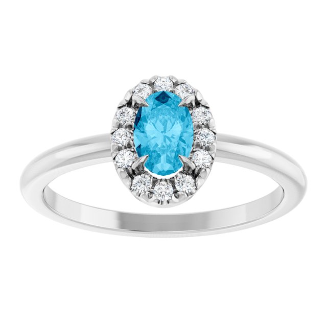 Sterling Silver Natural Aquamarine & 1/10 CTW Natural Diamond French-Set Halo-Style Ring