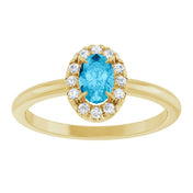 14K Yellow Natural Aquamarine & 1/10 CTW Natural Diamond French-Set Halo-Style Ring