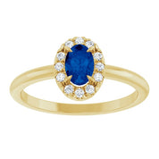 14K Yellow Lab-Grown Blue Sapphire & 1/10 CTW Natural Diamond French-Set Halo-Style Ring