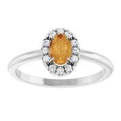 Sterling Silver Natural Citrine & 1/10 CTW Natural Diamond French-Set Halo-Style Ring