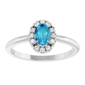 Platinum Natural Blue Zircon & 1/10 CTW Natural Diamond French-Set Halo-Style Ring