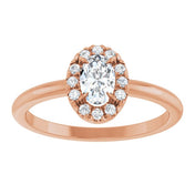 14K Rose Natural White Sapphire & 1/10 CTW Natural Diamond French-Set Halo-Style Ring