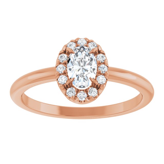14K Rose Natural White Sapphire & 1/10 CTW Natural Diamond French-Set Halo-Style Ring