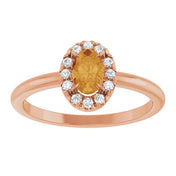 14K Rose Natural Citrine & 1/10 CTW Natural Diamond French-Set Halo-Style Ring