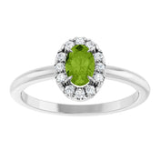 Sterling Silver Natural Peridot & 1/10 CTW Natural Diamond French-Set Halo-Style Ring