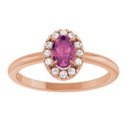 14K Rose Natural Pink Tourmaline & 1/10 CTW Natural Diamond French-Set Halo-Style Ring