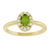 14K Yellow Natural Peridot & 1/10 CTW Natural Diamond French-Set Halo-Style Ring