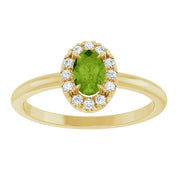 14K Yellow Natural Peridot & 1/10 CTW Natural Diamond French-Set Halo-Style Ring
