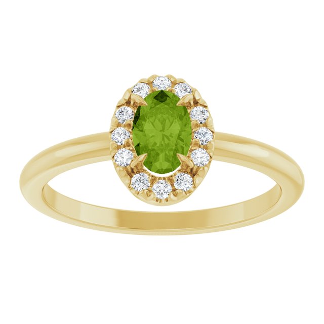 14K Yellow Natural Peridot & 1/10 CTW Natural Diamond French-Set Halo-Style Ring