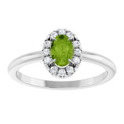 Platinum Natural Peridot & 1/10 CTW Natural Diamond French-Set Halo-Style Ring