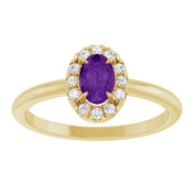 14K Yellow Natural Amethyst & 1/10 CTW Natural Diamond French-Set Halo-Style Ring