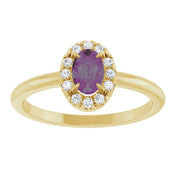 14K Yellow Lab-Grown Alexandrite & 1/10 CTW Natural Diamond French-Set Halo-Style Ring
