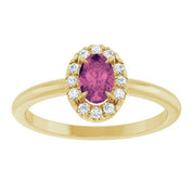 14K Yellow Natural Pink Tourmaline & 1/10 CTW Natural Diamond French-Set Halo-Style Ring