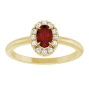 14K Yellow Natural Mozambique Garnet & 1/10 CTW Natural Diamond French-Set Halo-Style Ring