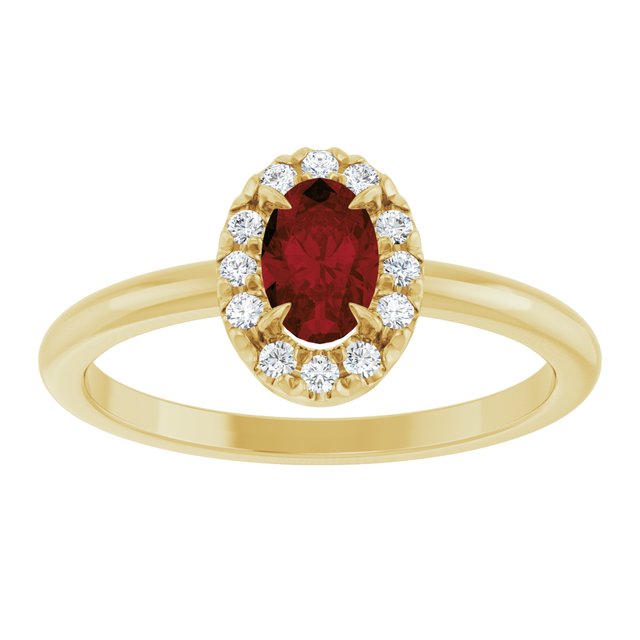 14K Yellow Natural Mozambique Garnet & 1/10 CTW Natural Diamond French-Set Halo-Style Ring