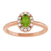 14K Rose Natural Peridot & 1/10 CTW Natural Diamond French-Set Halo-Style Ring