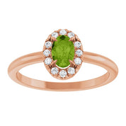 14K Rose Natural Peridot & 1/10 CTW Natural Diamond French-Set Halo-Style Ring