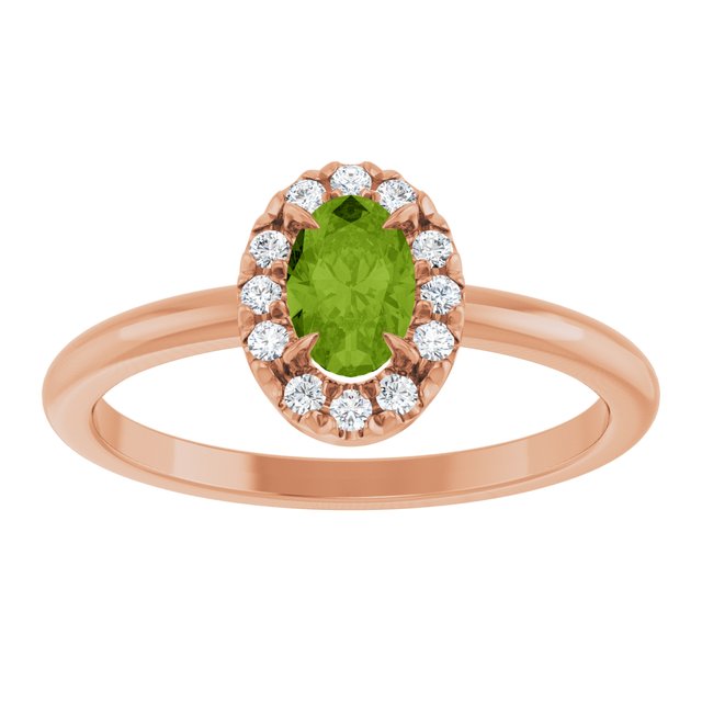 14K Rose Natural Peridot & 1/10 CTW Natural Diamond French-Set Halo-Style Ring