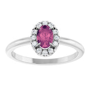 Sterling Silver Natural Pink Tourmaline & 1/10 CTW Natural Diamond French-Set Halo-Style Ring