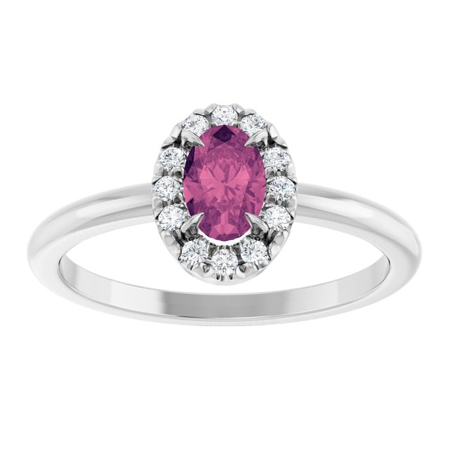 Sterling Silver Natural Pink Tourmaline & 1/10 CTW Natural Diamond French-Set Halo-Style Ring