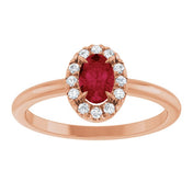 14K Rose Lab-Grown Ruby & 1/10 CTW Natural Diamond French-Set Halo-Style Ring