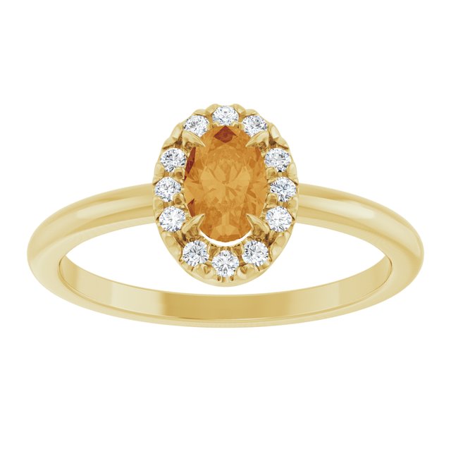 14K Yellow Natural Citrine & 1/10 CTW Natural Diamond French-Set Halo-Style Ring