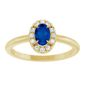 14K Yellow Natural Blue Sapphire & 1/10 CTW Natural Diamond French-Set Halo-Style Ring