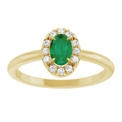 14K Yellow Natural Emerald & 1/10 CTW Natural Diamond French-Set Halo-Style Ring
